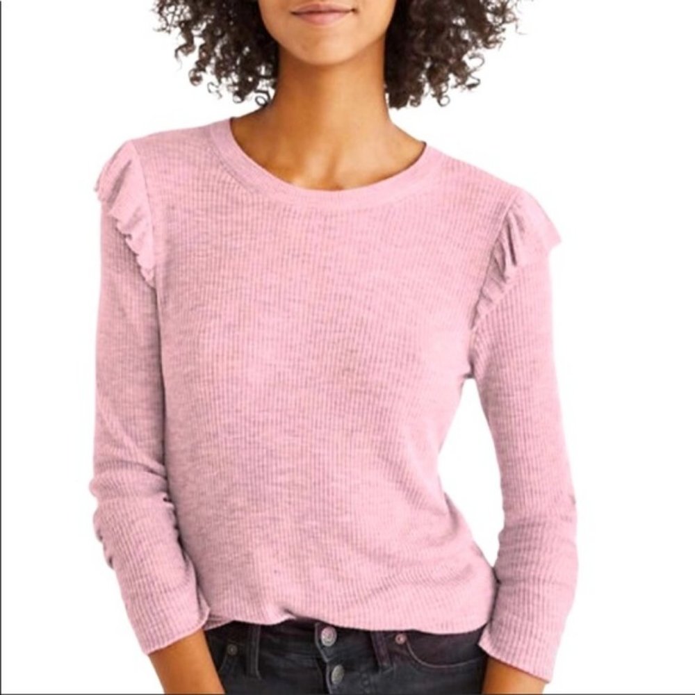 Madewell Ruffle-Sleeve Pink Pullover Sweater